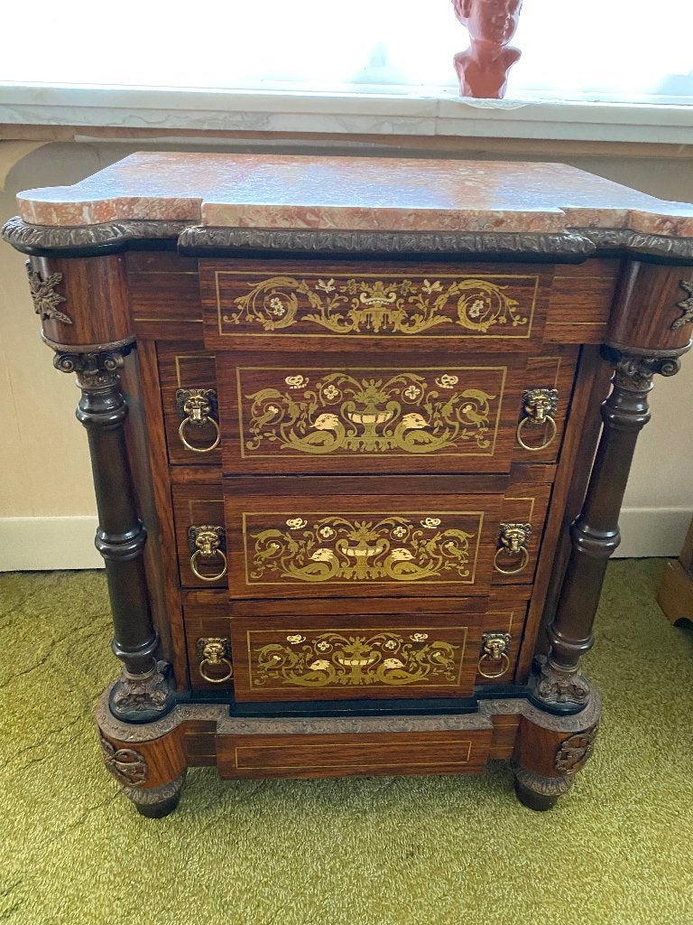 Franse stijl ladekast met schitterend beslag en marmeren top, Enlèvement, Comme neuf