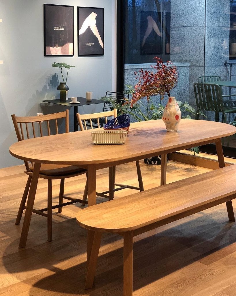 Hay triangle leg eettafel 250x85cm eikenhout, Ophalen, 200 cm of meer, 50 tot 100 cm, Zo goed als nieuw