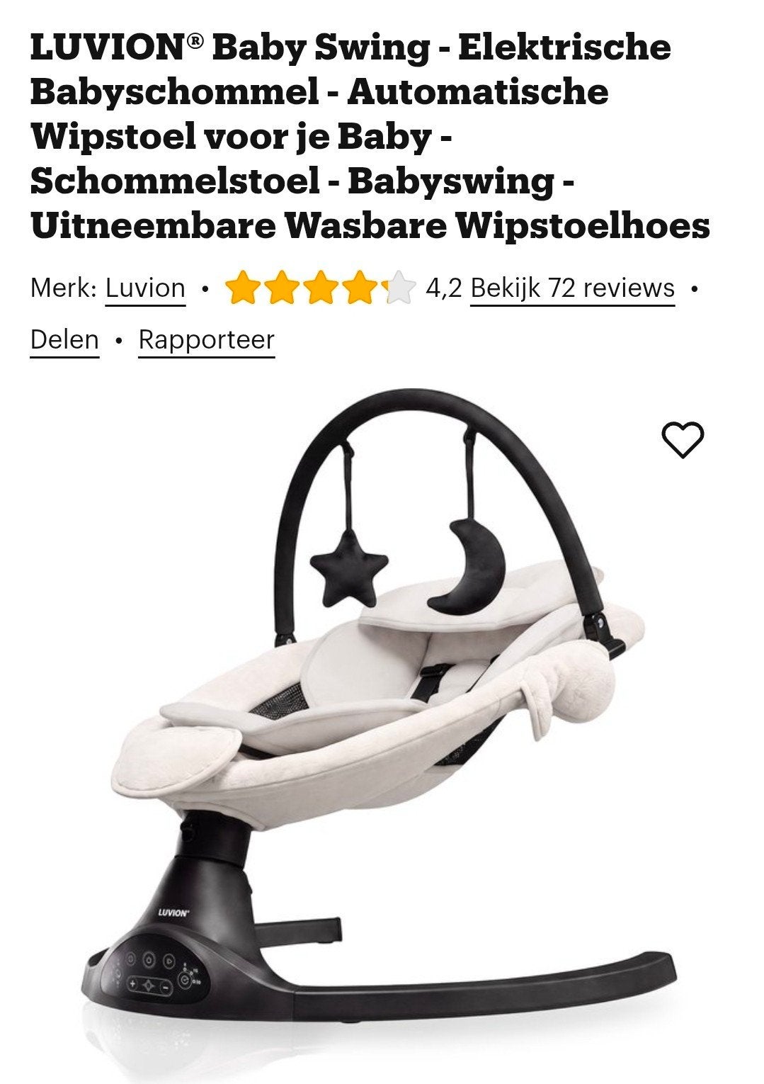 Luvion babyschommel, Schommelstoel, Met gordel(s) of riempje(s), Zo goed als nieuw, Ophalen