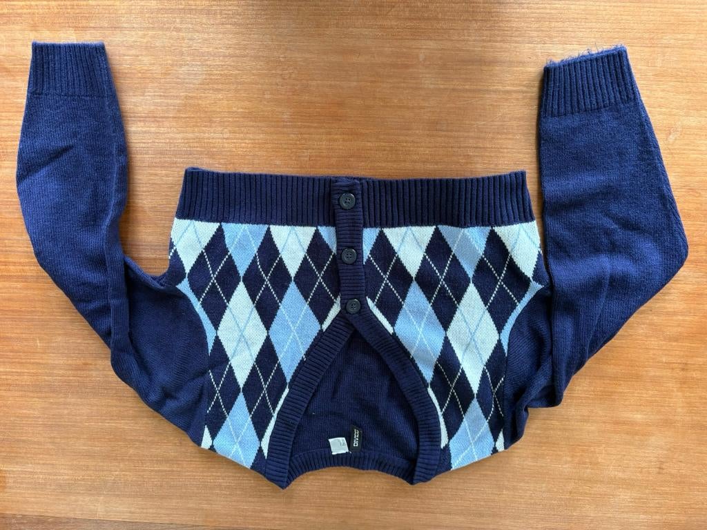 Trendy H&M cropped cardigan met argyle print, goede staat, Kinderen en Baby's, Kinderkleding | Maat 170, Gebruikt, Trui of Vest