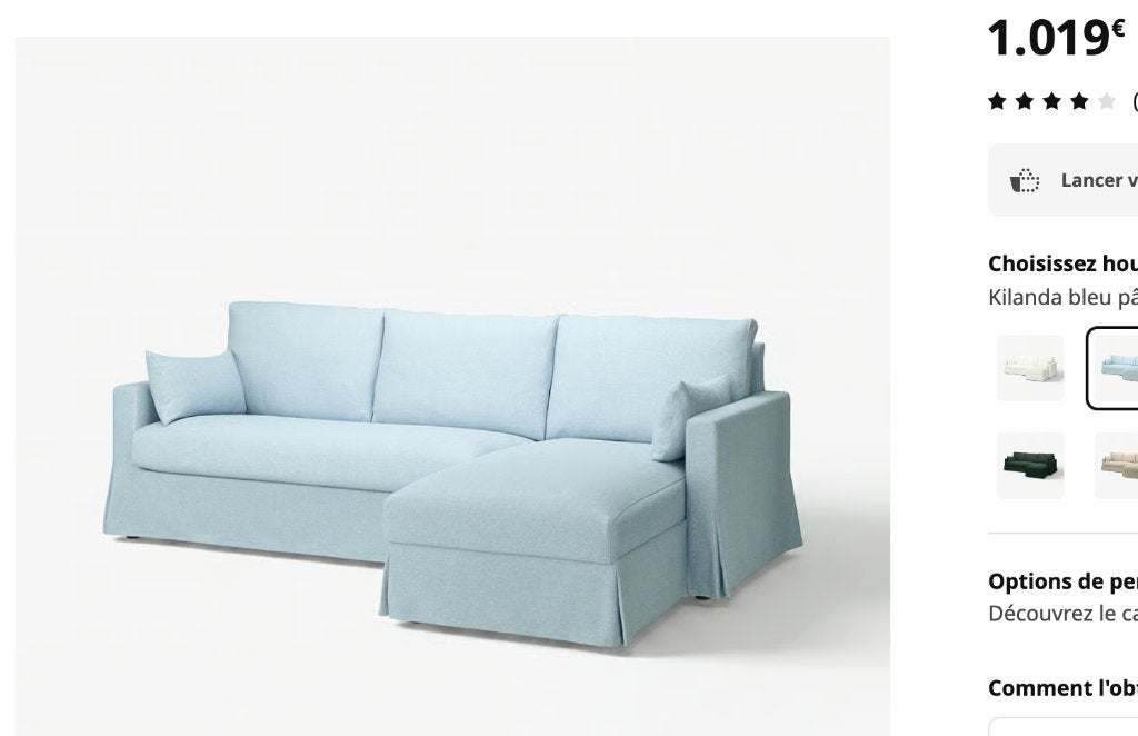 Canapé 3 places/méridienne IKEA HYLTARP  Coffre de rangement, Trois personnes, 100 à 125 cm, 250 à 300 cm, Banc d'angle