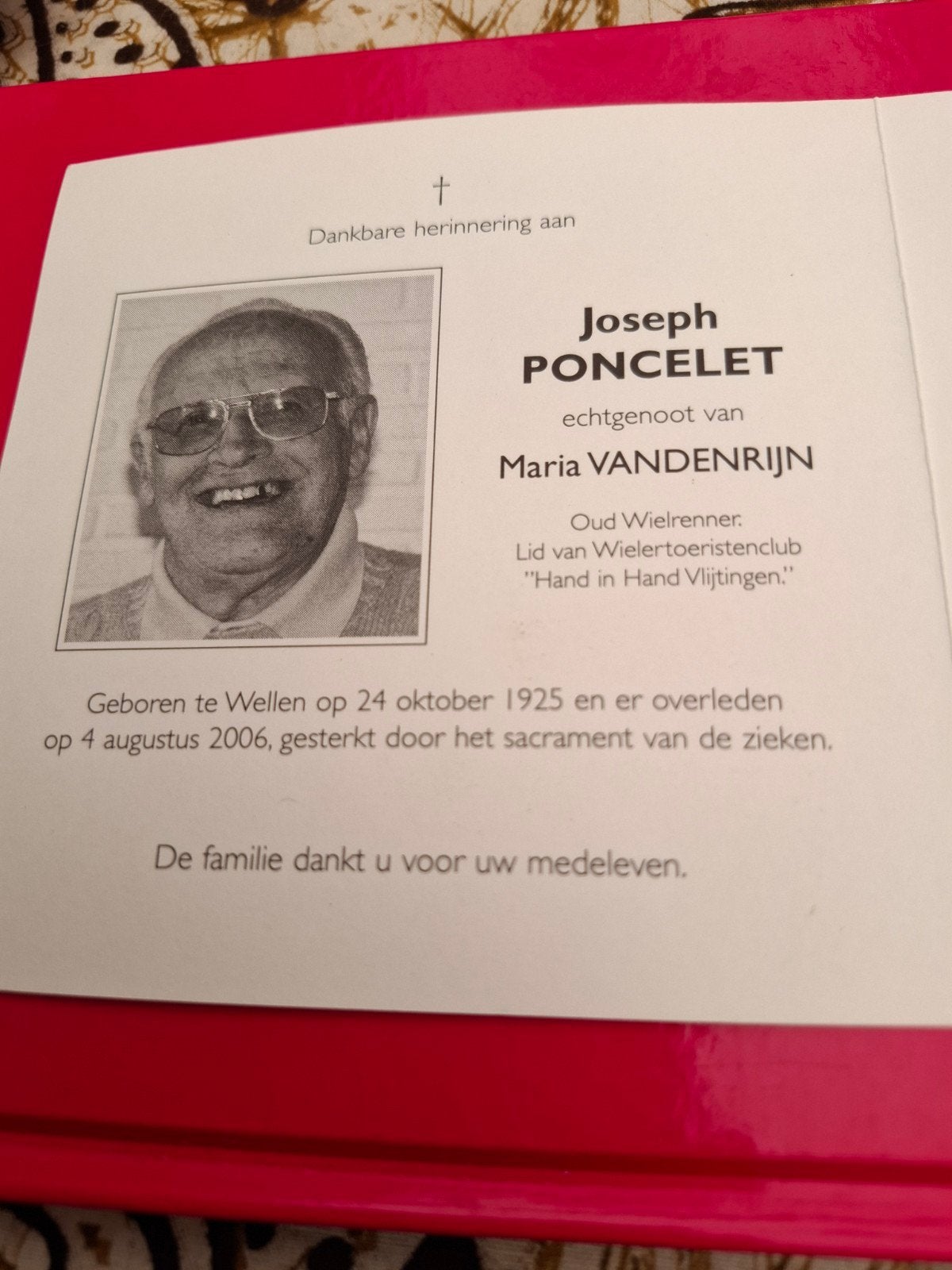 bidprentje oud wielrenner, Collections, Enlèvement ou Envoi, Image pieuse