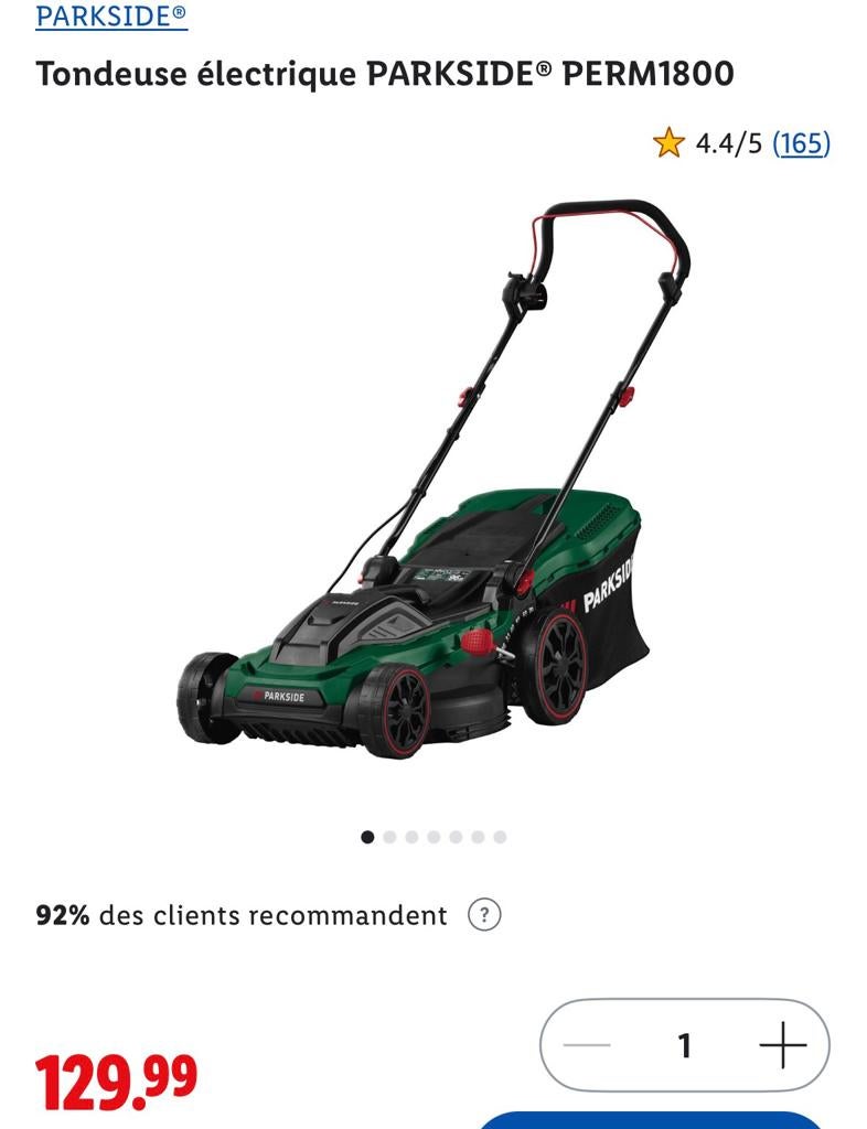 Tondeuse électrique Parkside perm 1800w, Enlèvement, Comme neuf