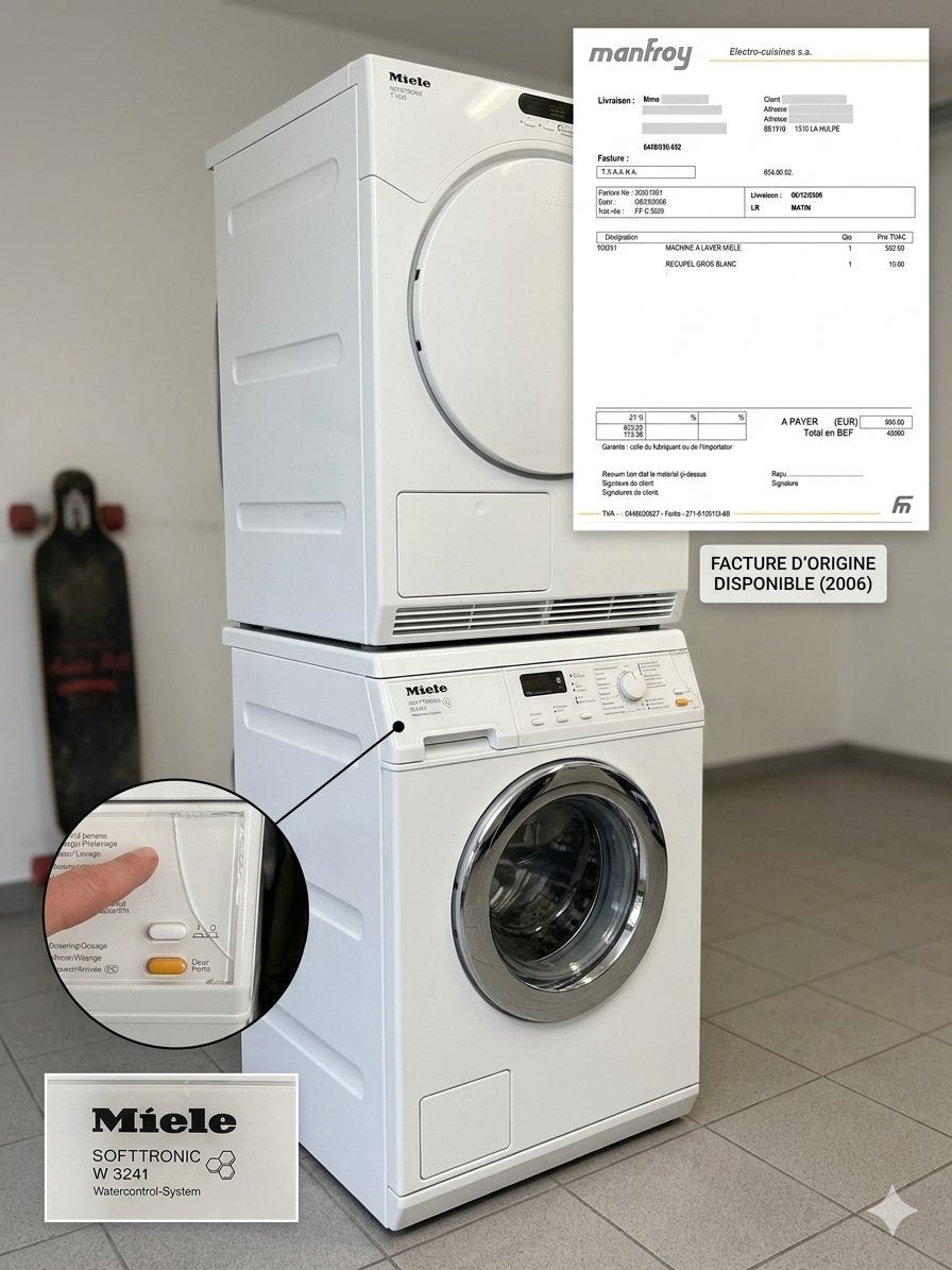 Lot Miele (Lave-linge W3241+Sèche-linge T7634)-Très bon état, Enlèvement, Utilisé