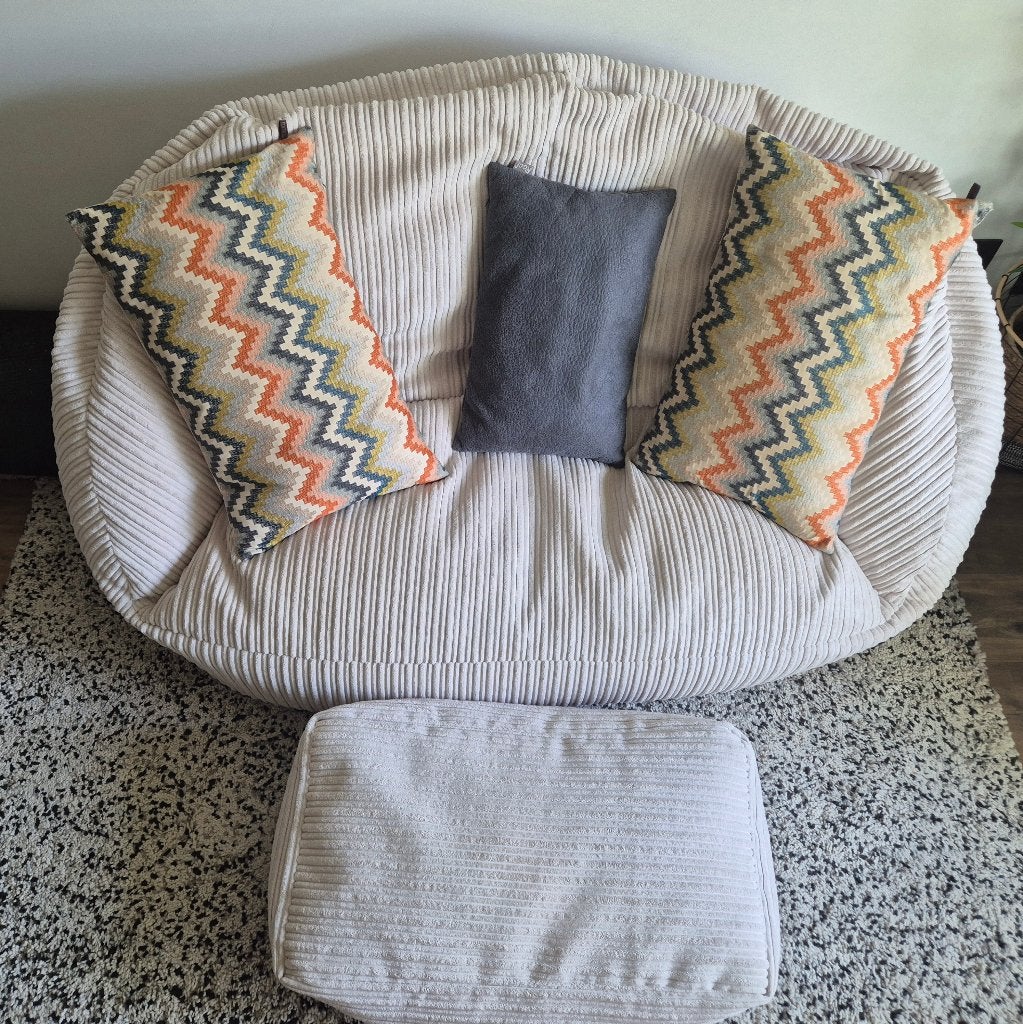 Zitzak zetel met poef - beige, Ophalen, Nieuw, Beige, Zitzak