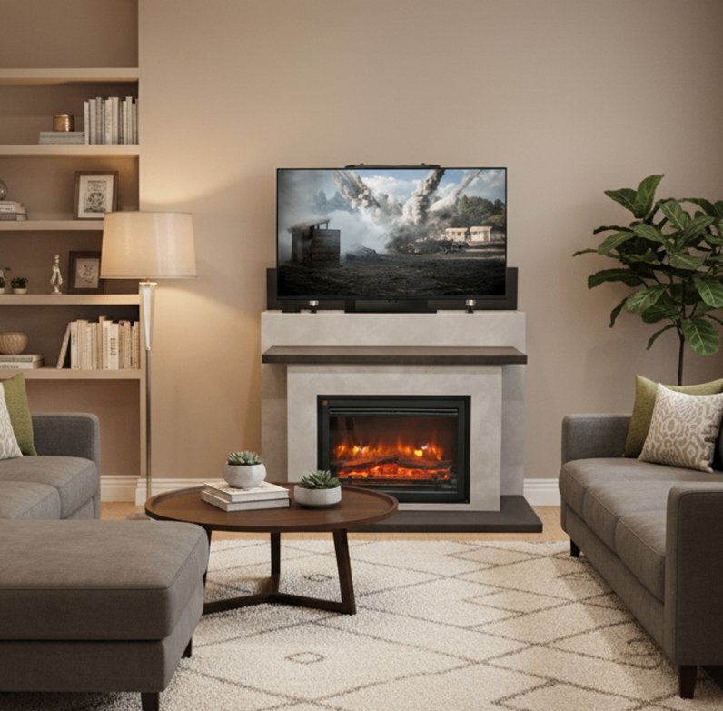 Meuble élévateur TV avec cheminée  à partir de €1650, -, Enlèvement ou Envoi