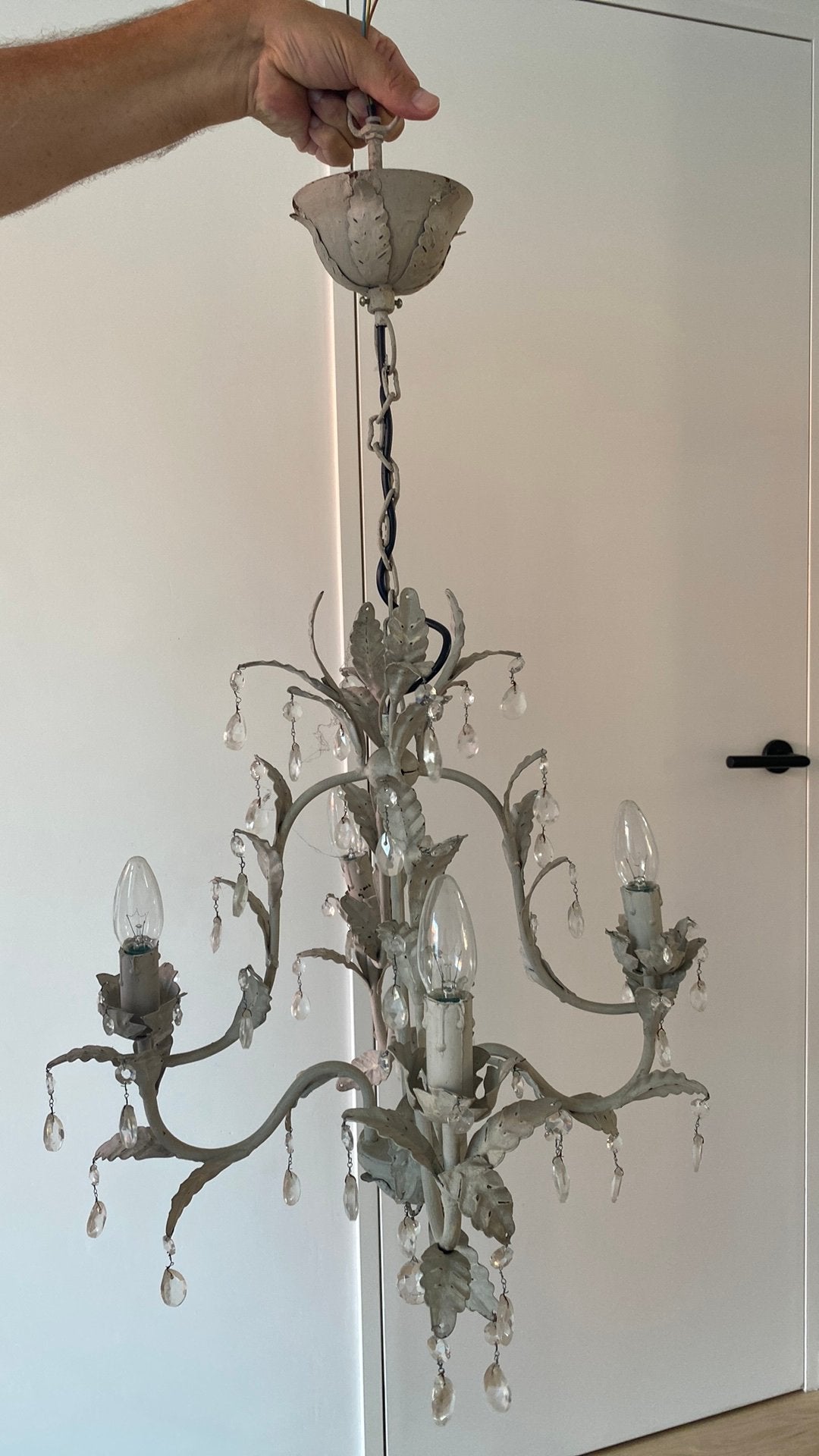 Luchter 4 armen, Huis en Inrichting, Lampen | Kroonluchters, Ophalen, Gebruikt, Glas