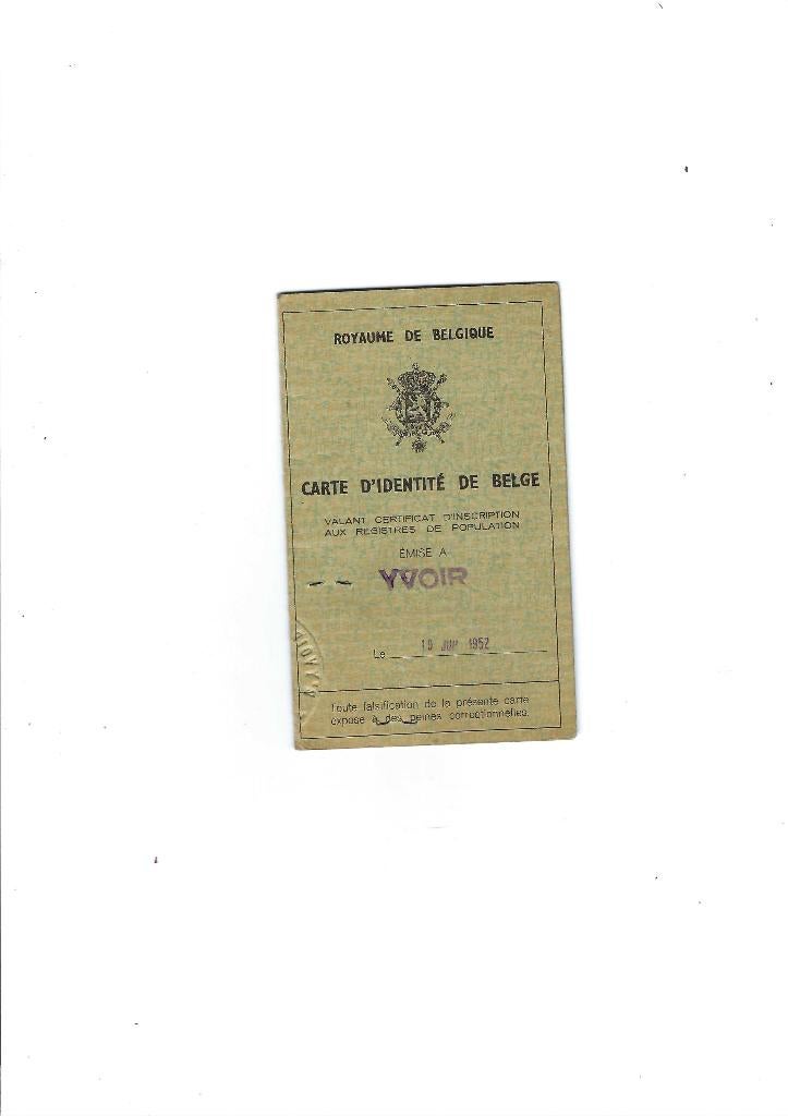 Commune d'Yvoir  ancienne carte d'identité, Collections, Envoi, Utilisé