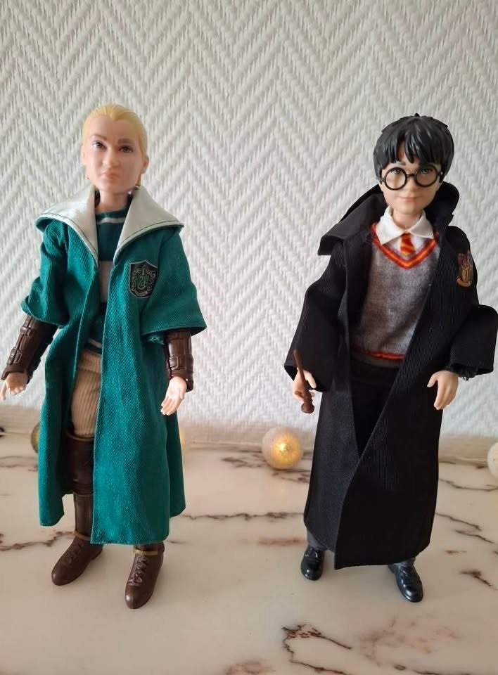 2 figurines Harry Potter :Harry avec baguette +Draco Malfoy, Collections, Enlèvement, Utilisé, Figurine
