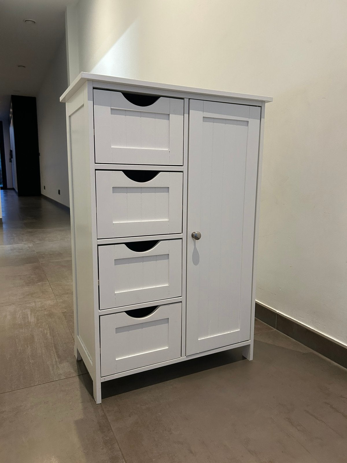 Badkamerkast - wit gelakte MDF, Maison & Meubles, Armoires | Commodes, Comme neuf, Moins de 100 cm, 50 à 100 cm, 25 à 50 cm, 3 ou 4 tiroirs