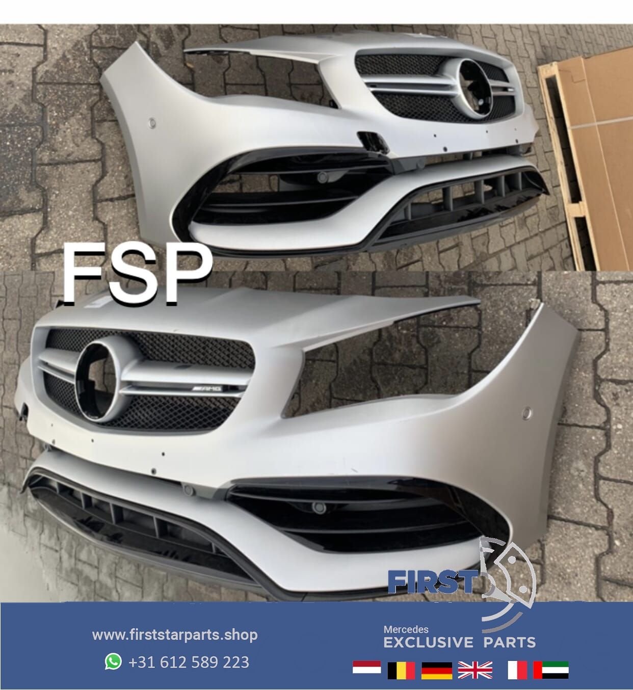 W117 CLA45 FACELIFT 45 AMG VOORBUMPER ZWART COMPLEET + AMG G, Gebruikt, -, Voor, Ophalen of Verzenden