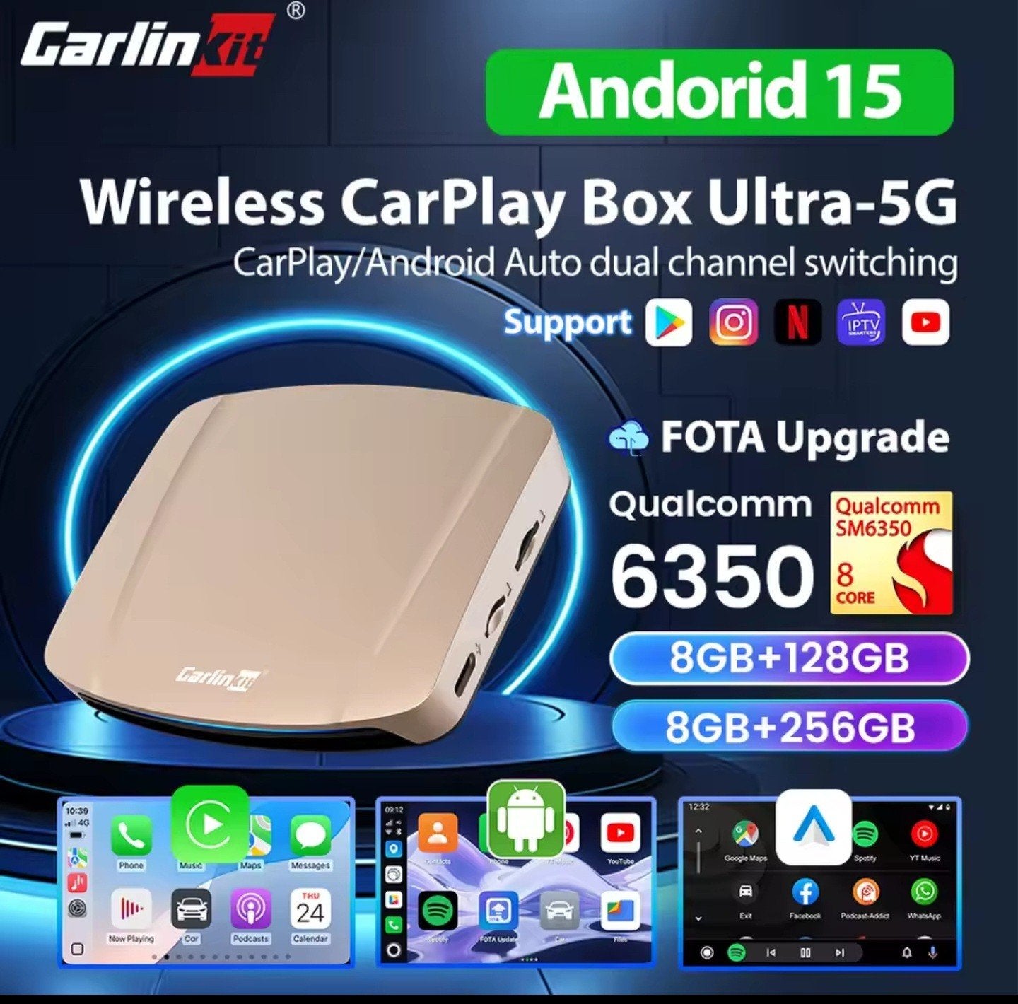 Android 15.0 systeem, draadloze CarPlay,, Ophalen