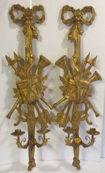 goud gepatineerd houten wandlampen Louis XVI stijl, Ophalen
