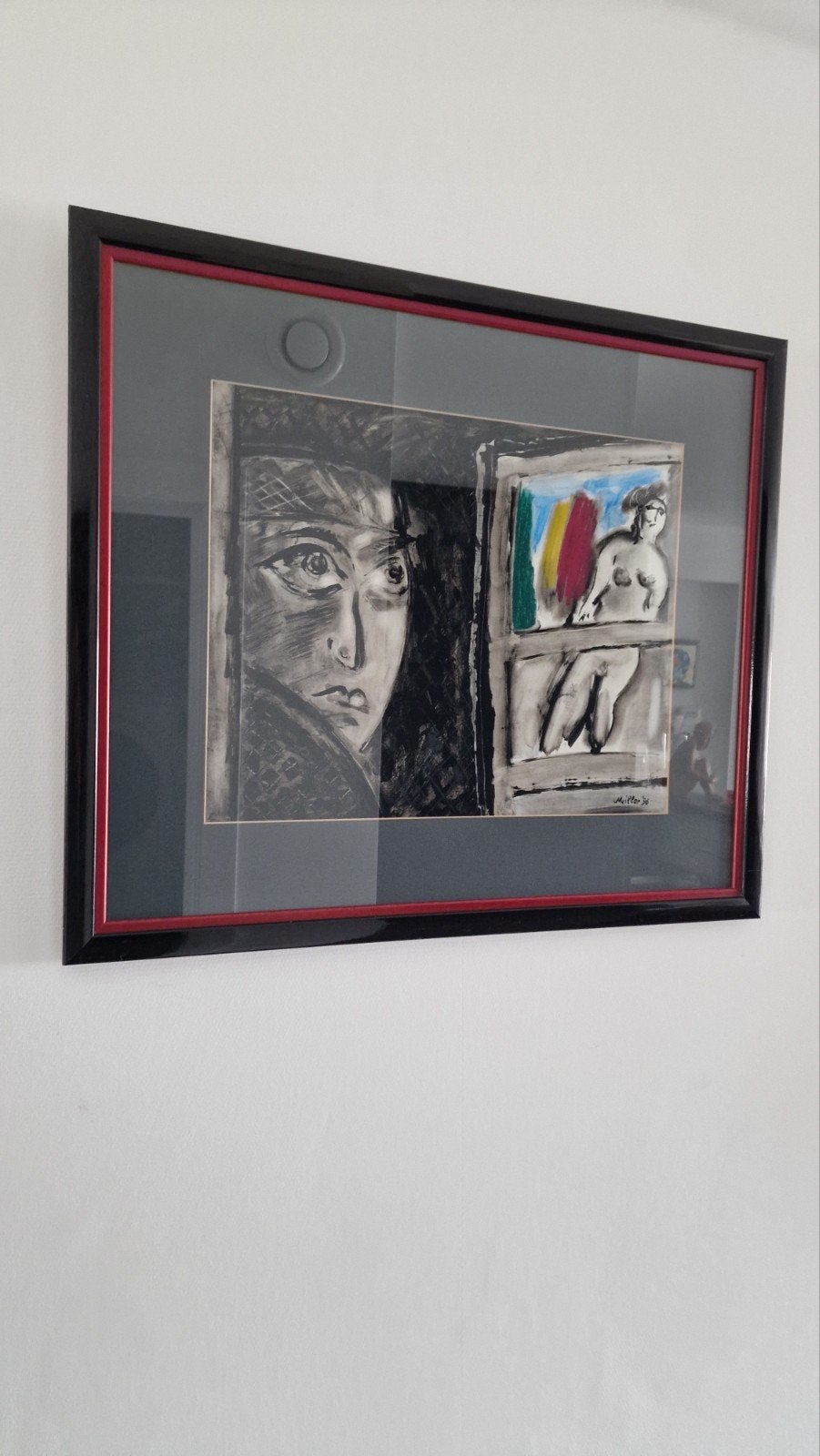M.millar origineel werk getekend ingekaderd achter glas, Enlèvement