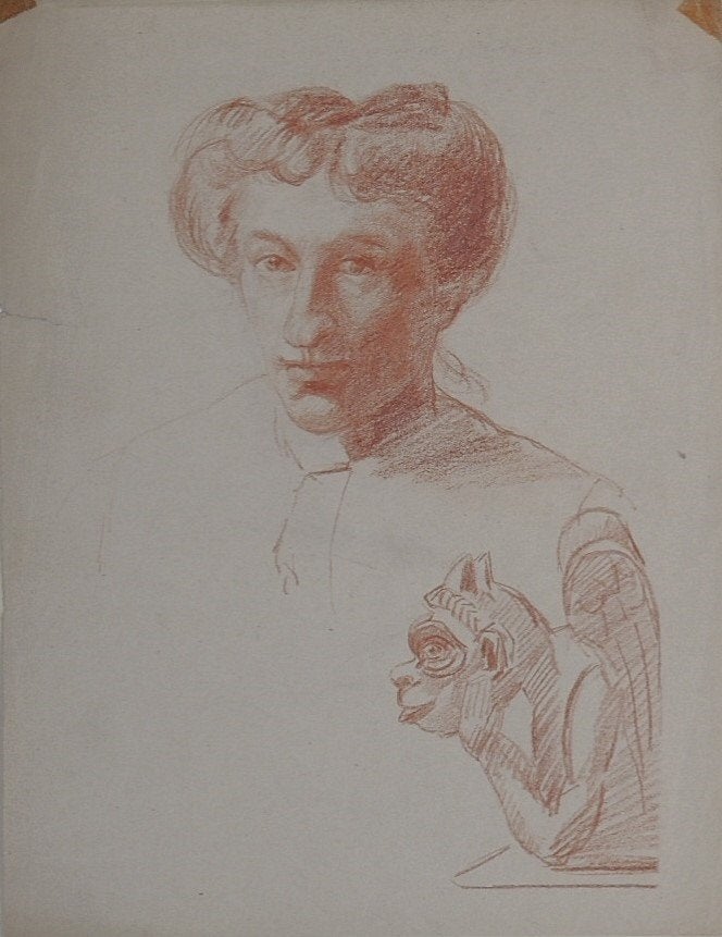 Alphonse Legros krijttekening "Portret Architect-Sculptueur", Antiquités & Art, Art | Dessins & Photographie, Enlèvement, Dessin