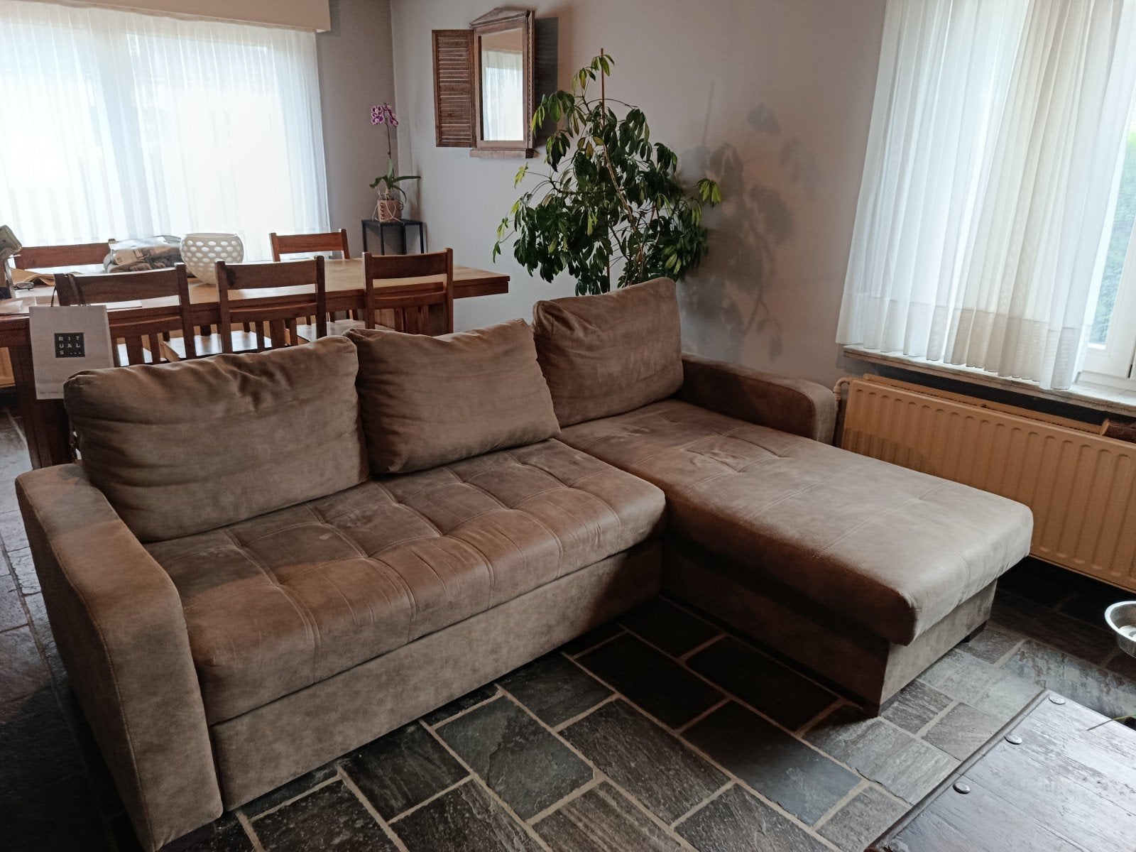Zetel met dagbed van imitatie nubuck., Huis en Inrichting, Ophalen