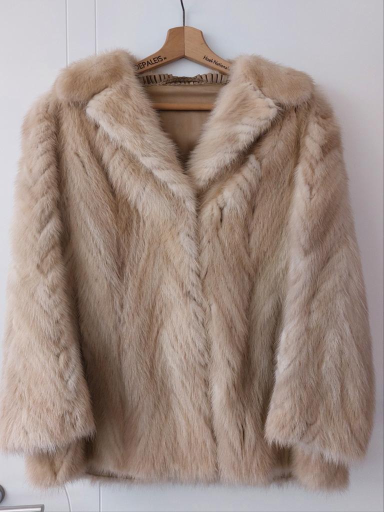 Vintage vossenbont jas – beige/crème – korte model – maatM/L, Kleding | Dames, Jassen | Winter, Ophalen of Verzenden, Beige