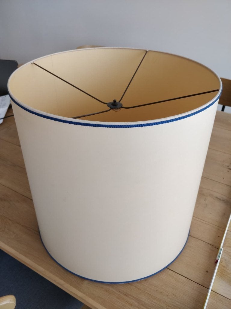 Abat-jour vintage, jaune clair avec bords bleus, Lampe de table, Jaune, Papier/carton, Rond