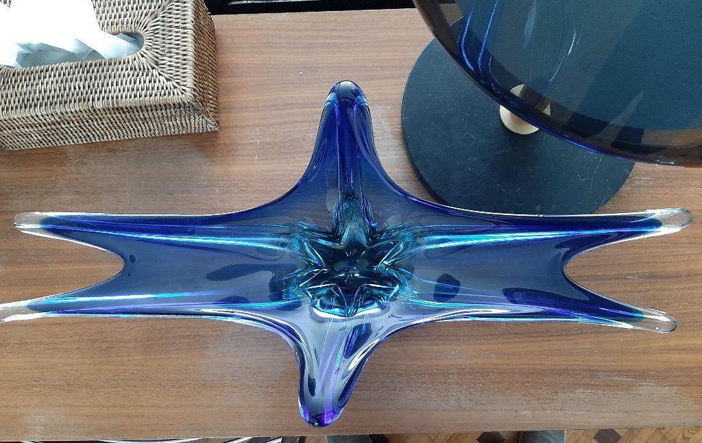 Murano vintage -Mid-Century schaal cobalt blauw en groen, Enlèvement ou Envoi
