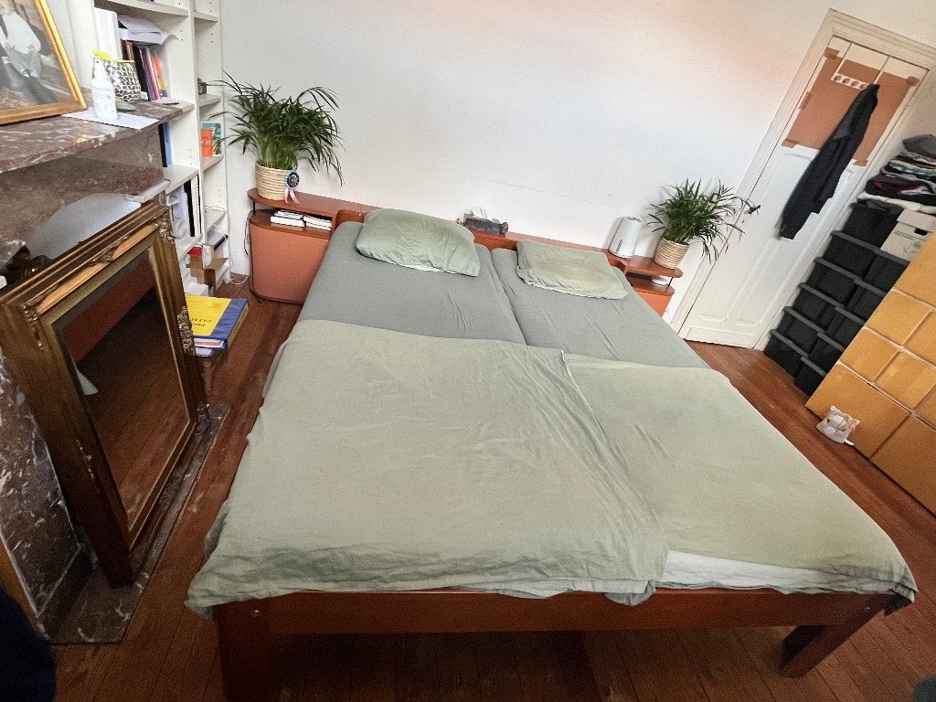 Auping bed 180x220, verstelbaar, achterwand 2m85 + 2 kastjes, Huis en Inrichting, Slaapkamer | Bedden, Ophalen, Tweepersoons, Overige maten