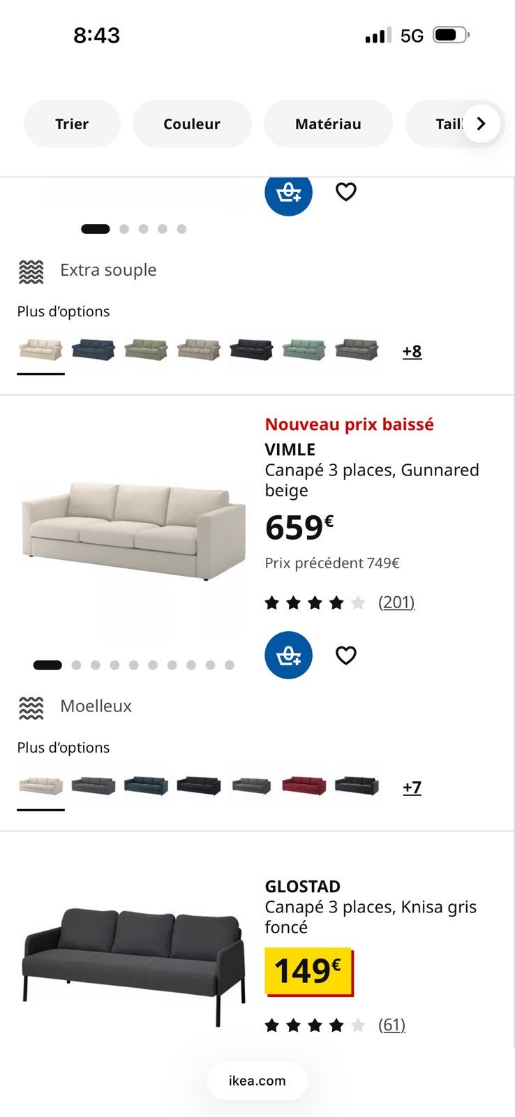 Canape 3 places, Ophalen, Gebruikt, Driepersoons, Rechte bank