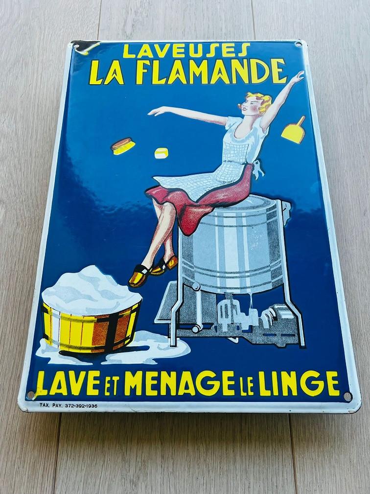TE KOOP / Emaille reklamebord LA FLAMMANDE, Verzamelen, Ophalen of Verzenden, Gebruikt, Reclamebord