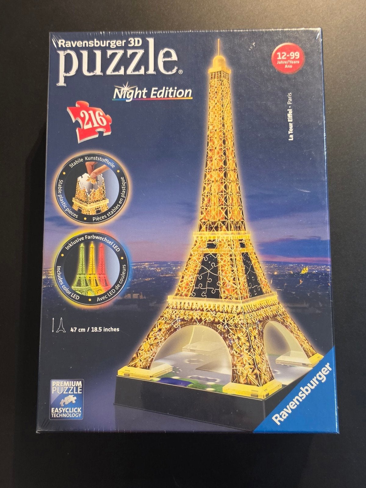 Ravensburger 3D Puzzle Eiffel Tower Night Edition – 216 pcs, Hobby en Vrije tijd, Ophalen of Verzenden, Minder dan 500 stukjes