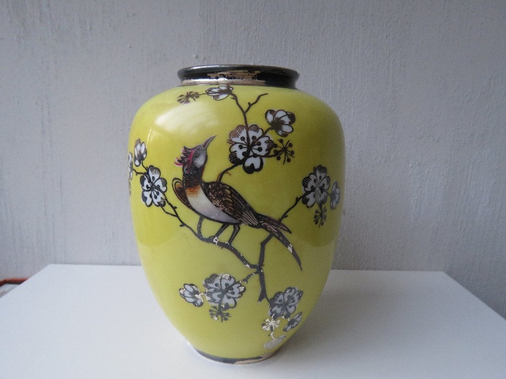 Miniatuur vaas Veyhl Silberporzellan Duitse Sterling Overlay, Ophalen of Verzenden