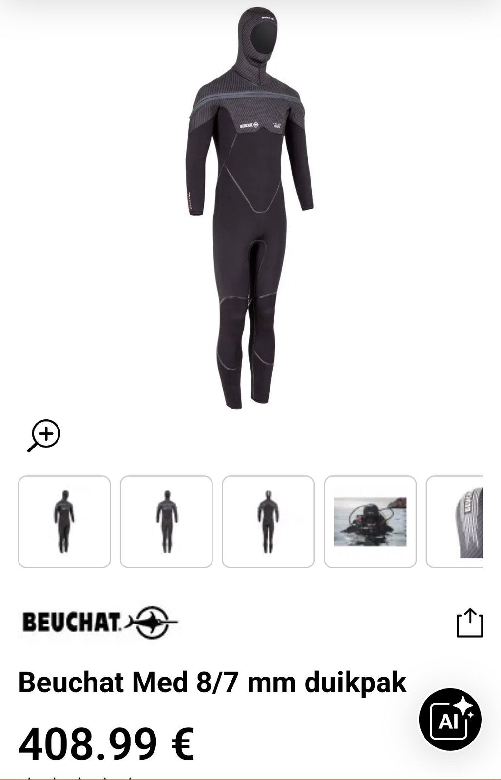 Duikpak Beuchat, Watersport en Boten, Duiken, Ophalen, Zo goed als nieuw, Duikpak