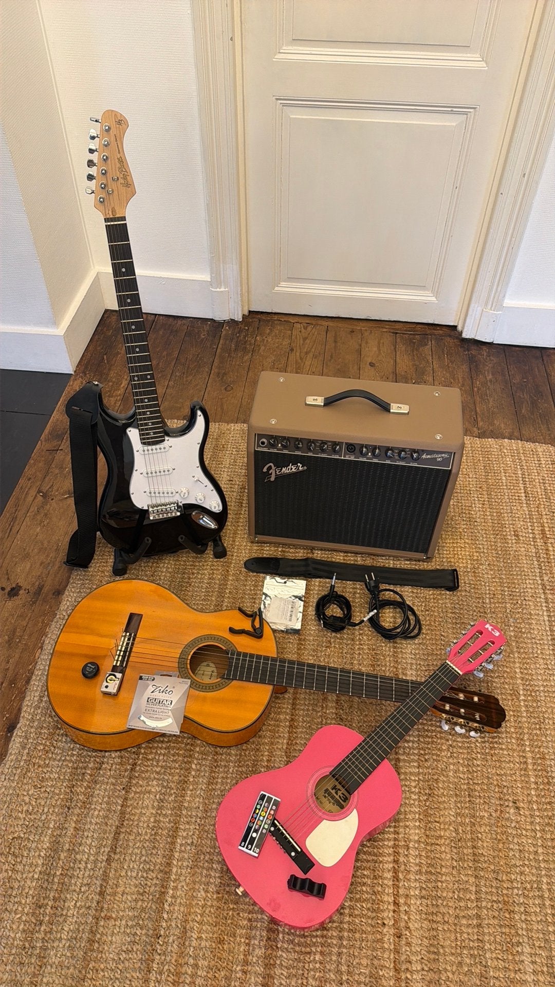 3 x guitare électrique + ampli — Fender Acoustpanasonic 90, Enlèvement, Comme neuf, Fender