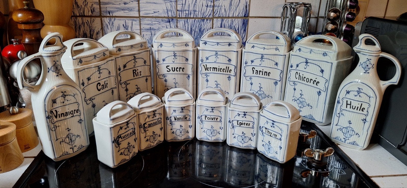 Saks blau voorraadpotten set 14 delig in perfecte staat!, Antiquités & Art, Enlèvement ou Envoi