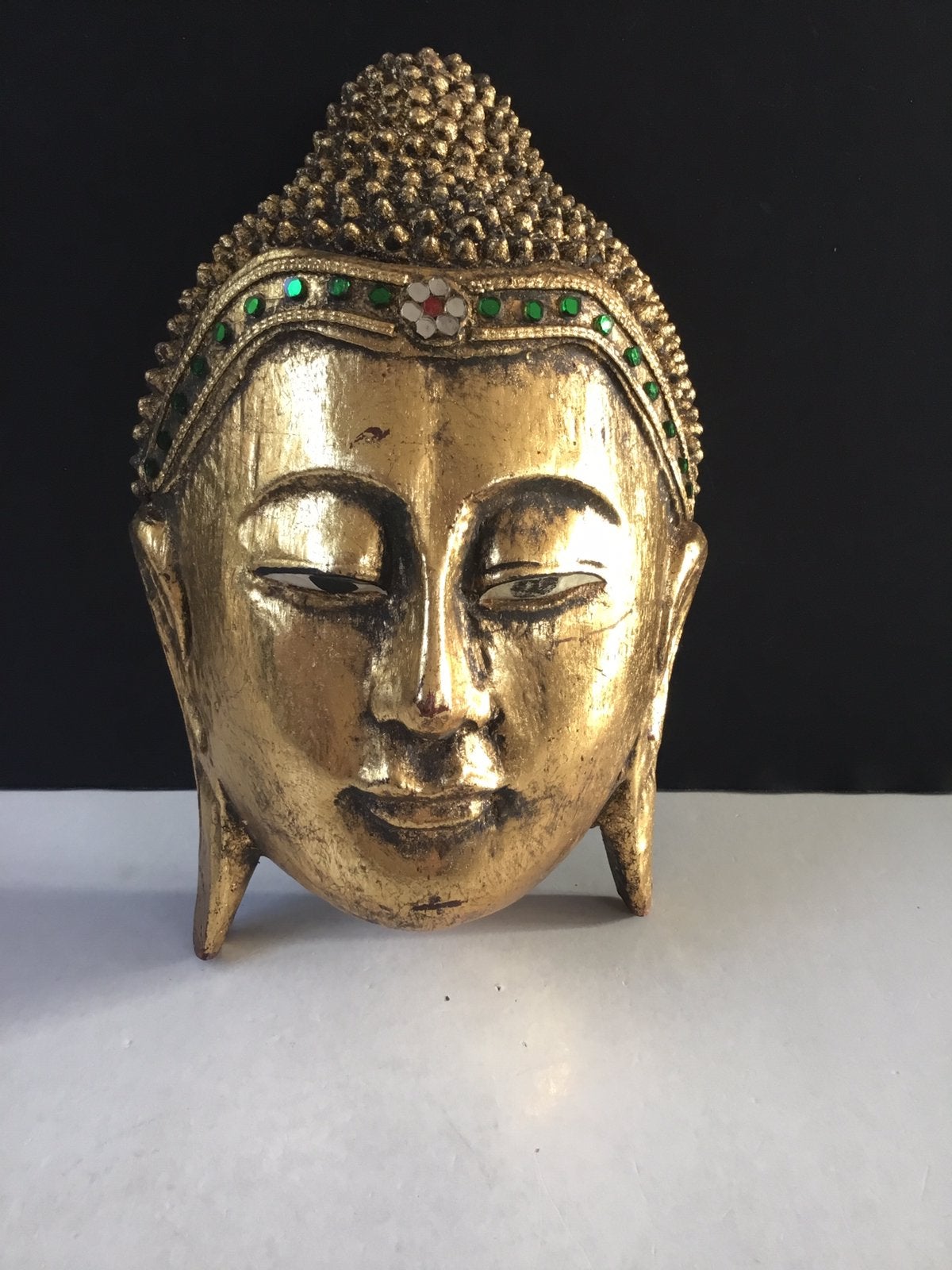 Masque mural de Bouddha Thaïlande - feuille d'or et pierres, Enlèvement ou Envoi, Comme neuf