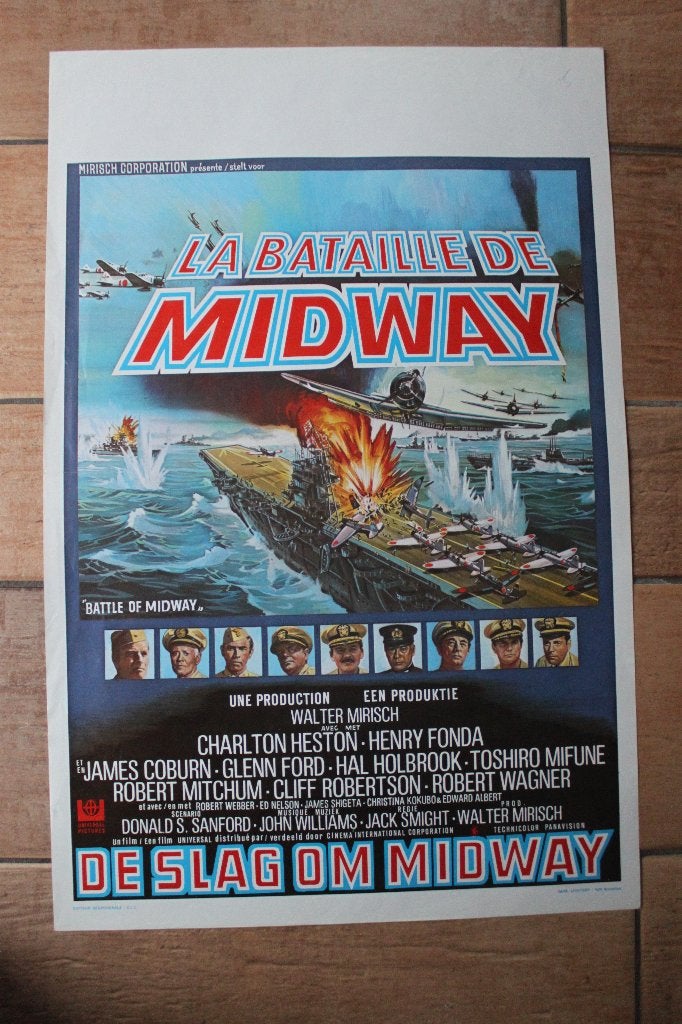 filmaffiche Midway 1976 filmposter, Collections, Enlèvement ou Envoi, Rectangulaire vertical, A1 jusqu'à A3, Comme neuf