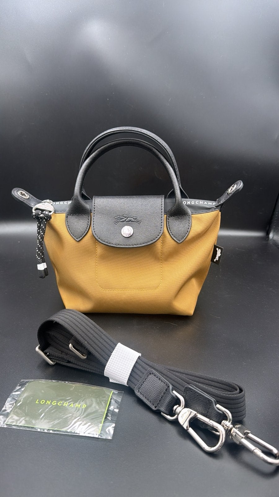 Longchamp Le Pliage Energy XS – Camel & Noir + Bandoulière, Enlèvement ou Envoi, Neuf, Noir, Sac à bandoulière