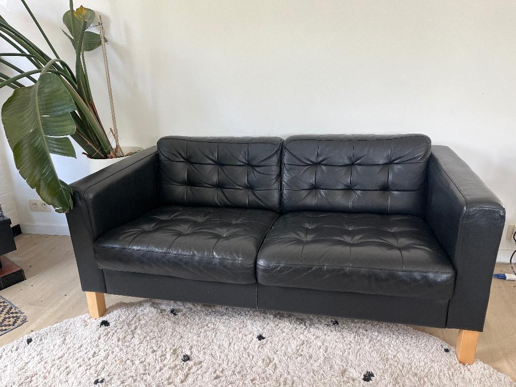 IKEA Landskrona 2-zit zwart leer, Ophalen, Gebruikt, 150 tot 200 cm, Tweepersoons