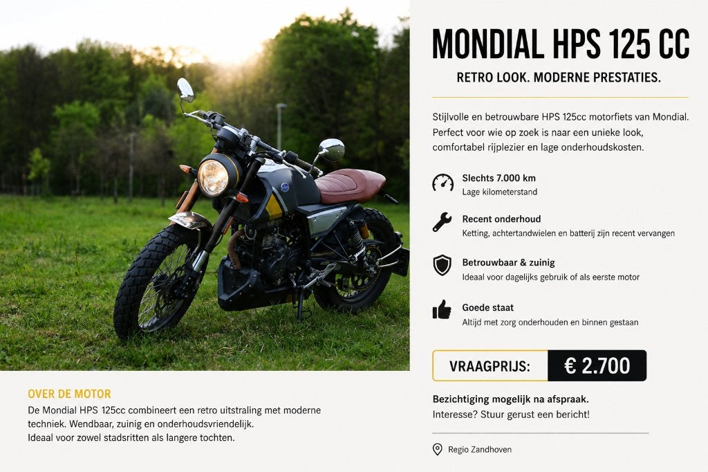 Mondial HPS retro 125cc motor, Ophalen, Zo goed als nieuw