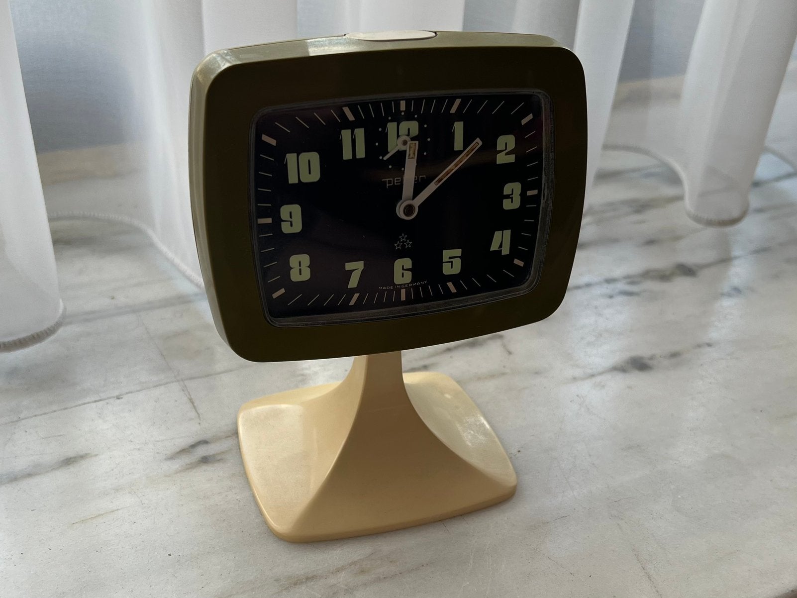Vintage Peter wekker jaren '70 – Space Age tulpmotief, Elektronische apparatuur, Wekkers, Ophalen of Verzenden, Gebruikt, Analoog