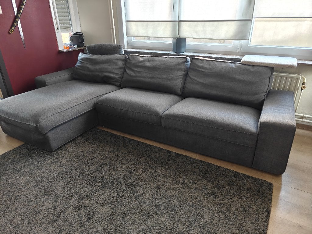 Zetel, 4 zit - long chair, Maison & Meubles, Canapés | Coins salons complets, Enlèvement, Utilisé, Tissus, Grijs , normaal.