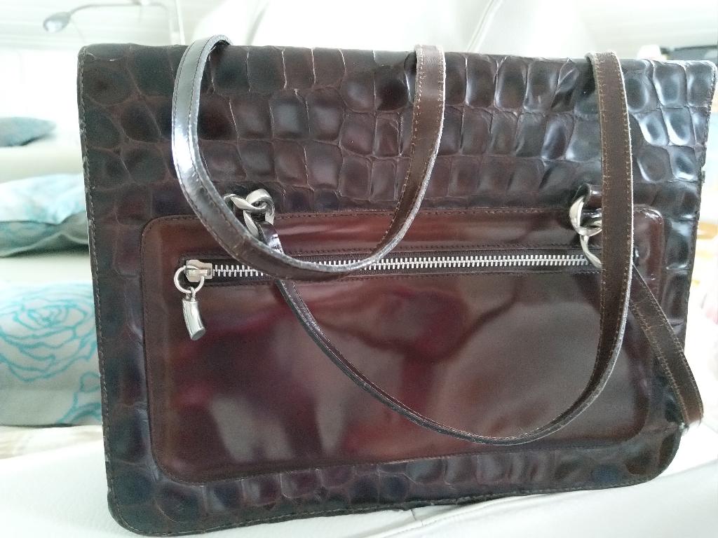Krokodil lederen hand tas  € 45,00, Ophalen, Gebruikt, Bruin, Handtas