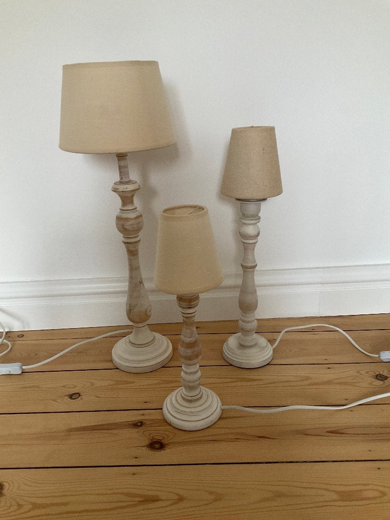 Tafellampen in landelijke stijl (3 stuks), Blanc, Bois, Comme neuf, Enlèvement