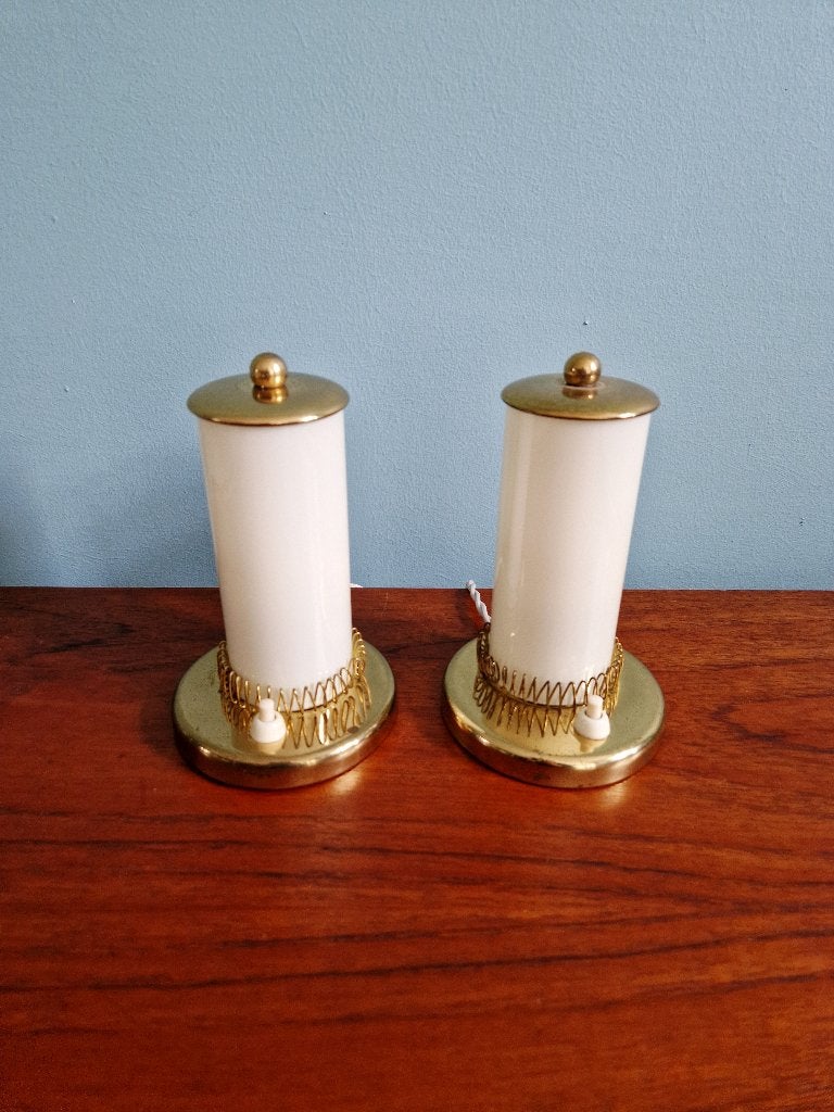 Paar bedlampjes van messing en opaline, 1950, Ophalen of Verzenden