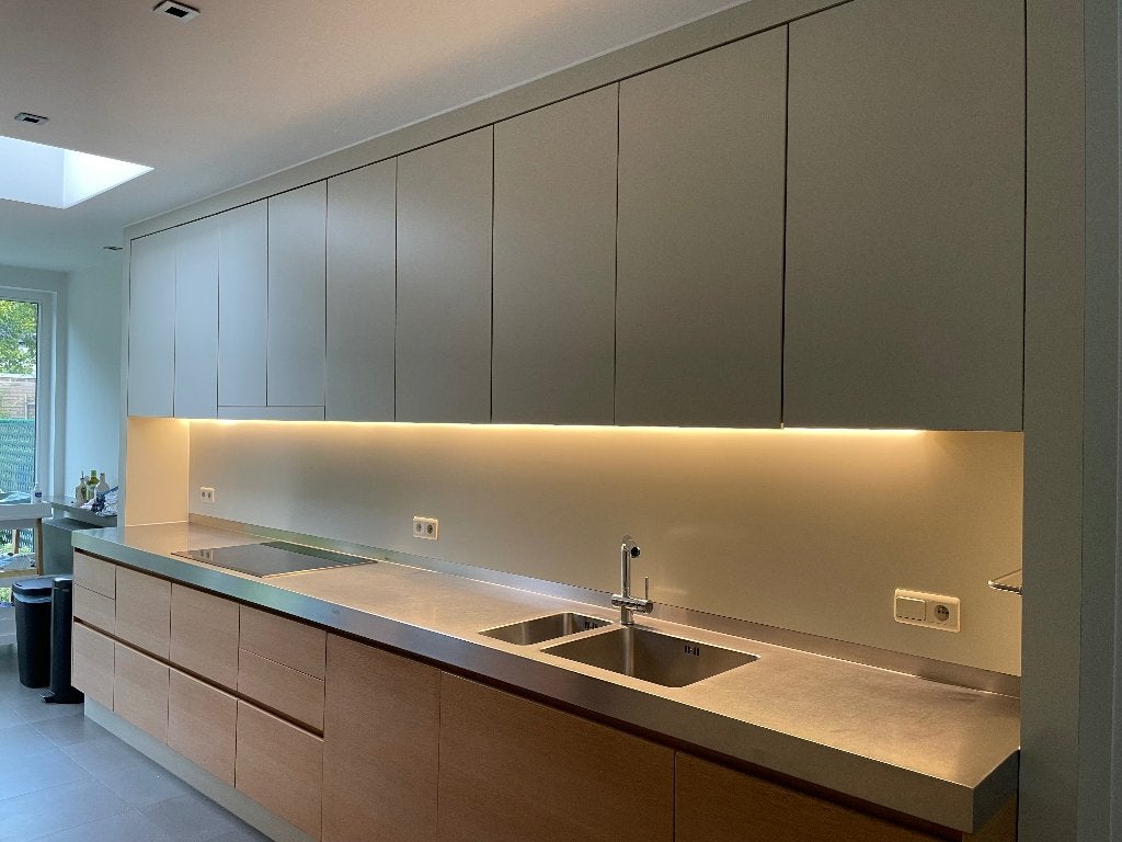 Complete keuken in eikenfineer te koop, Huis en Inrichting, Ophalen, Gebruikt, Staal of Inox, Dubbelwandige keuken