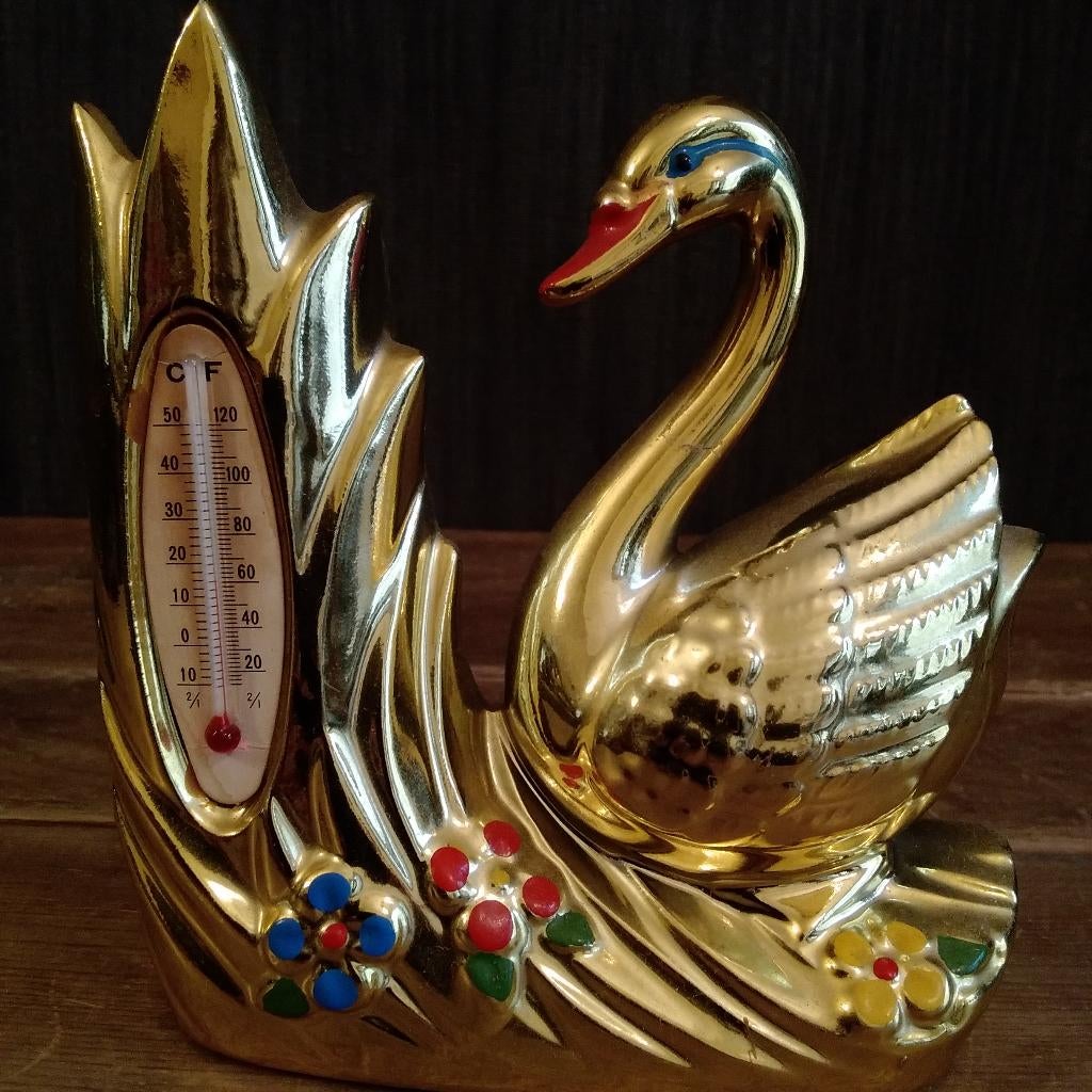 Vintage/retro thermometer, vaasje zwaan, Antiek en Kunst, Verzenden