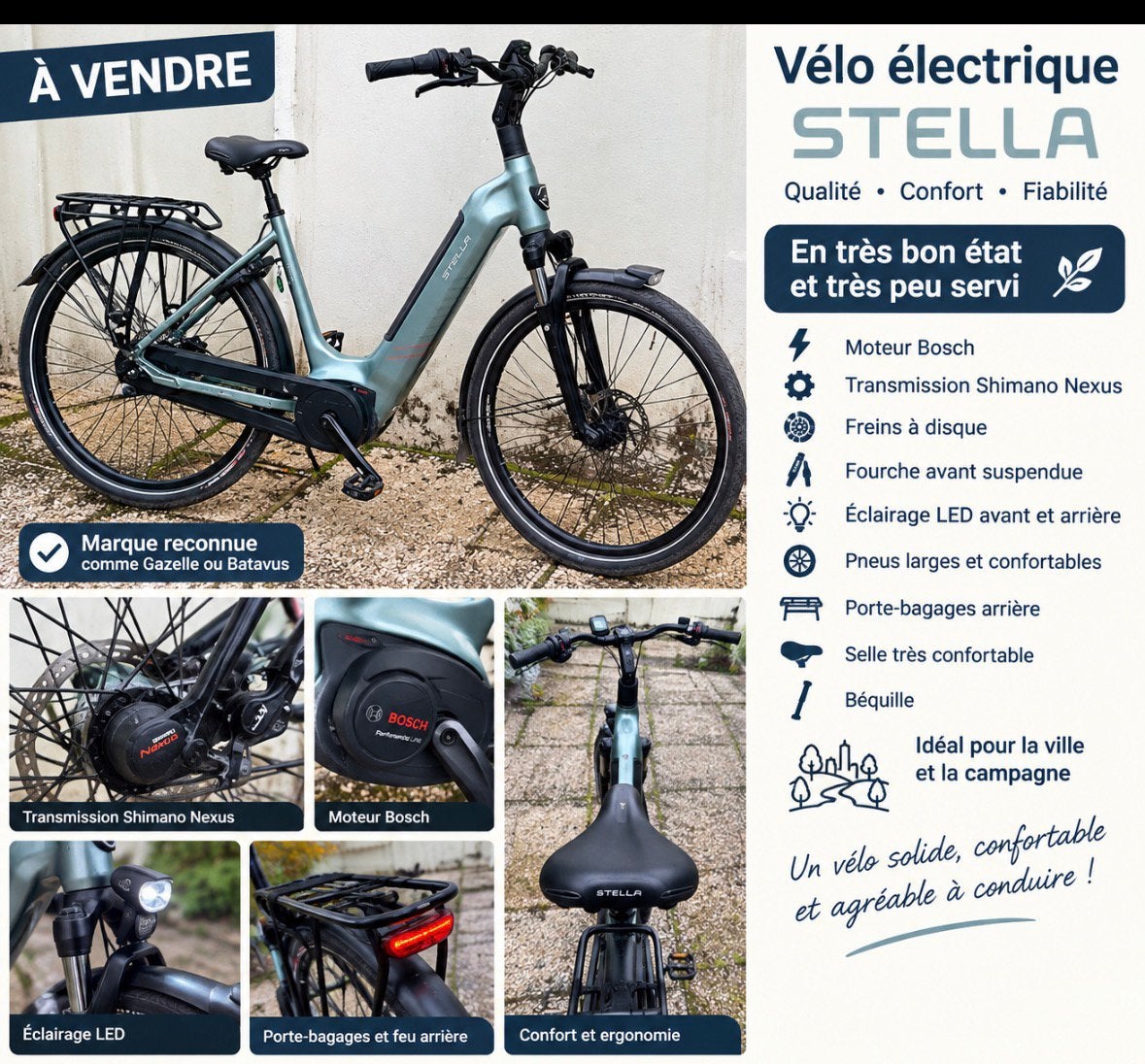 Très beau vélo électrique stella avec moteur central bosch, Enlèvement ou Envoi, Comme neuf