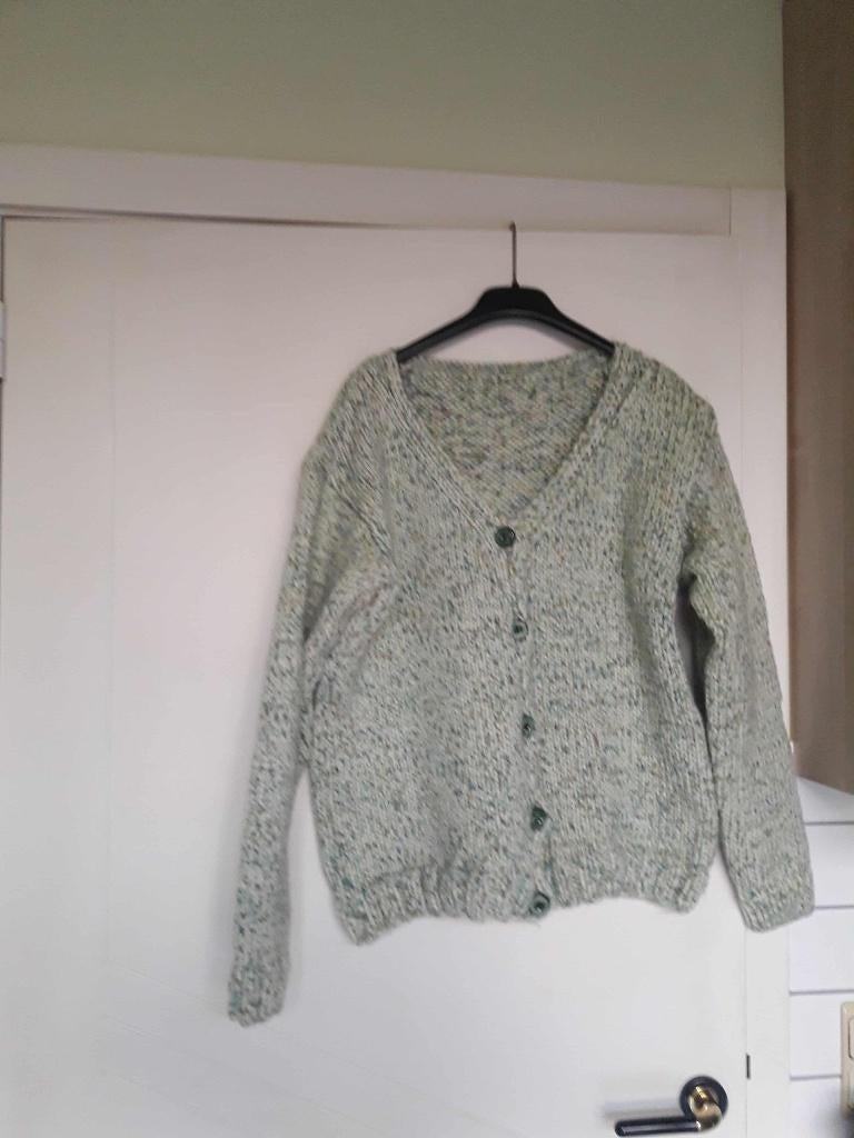 Met de hand gebreide , beige vest met spikkels., Hobby & Loisirs créatifs, Tricot & Crochet, Enlèvement ou Envoi, Neuf, Tricot