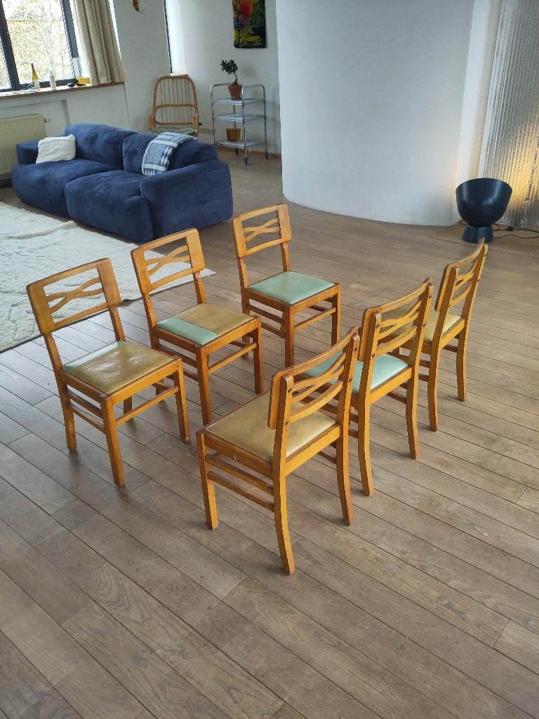 6 unieke mid century stoelen, Ophalen, Gebruikt, Bruin, Hout
