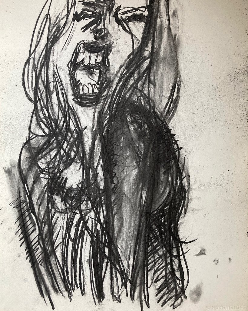 Tekening :  Vrouw IV, Antiek en Kunst, Ophalen, Tekening, Houtskooltekening, Gesigneerd