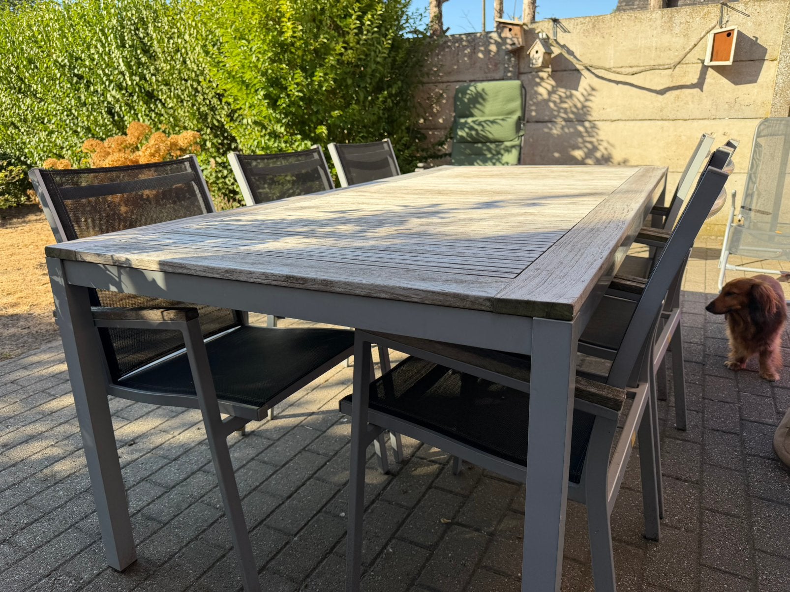 Jati & Kebon Tuintafel 1m x 2m – Aluminium & Teak, Tuin en Terras, Ophalen, Gebruikt, Rechthoekig, Aluminium