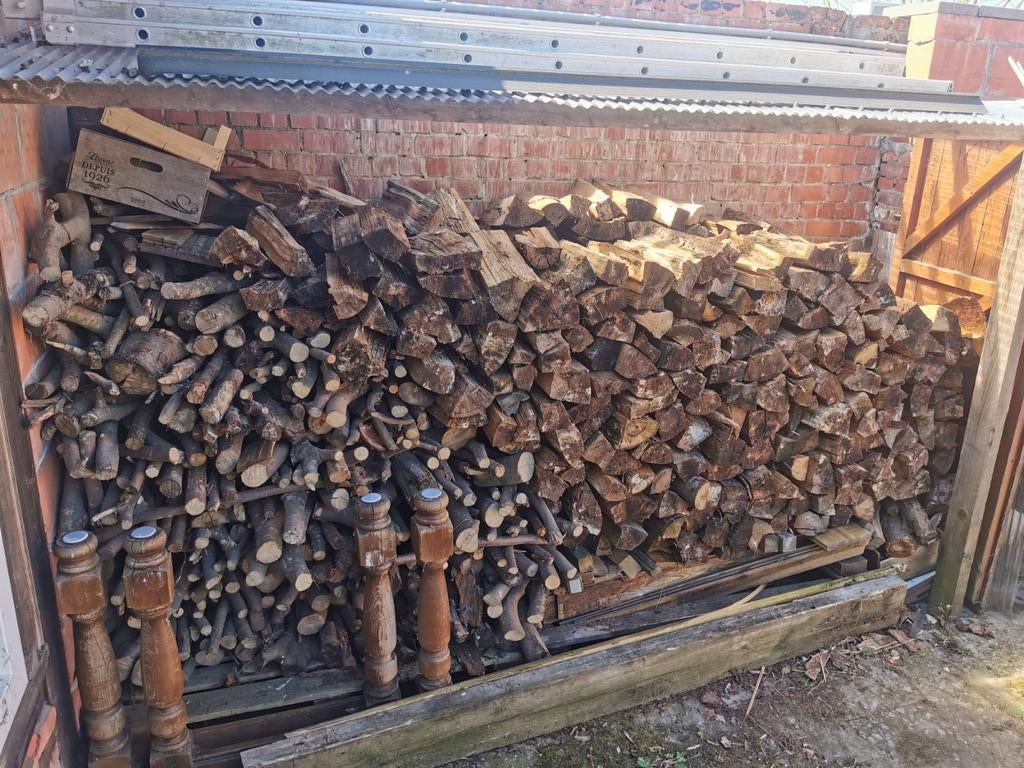 Beuk en Dennenhout gezaagd +-2,5 kube, Tuin en Terras, Brandhout, Ophalen