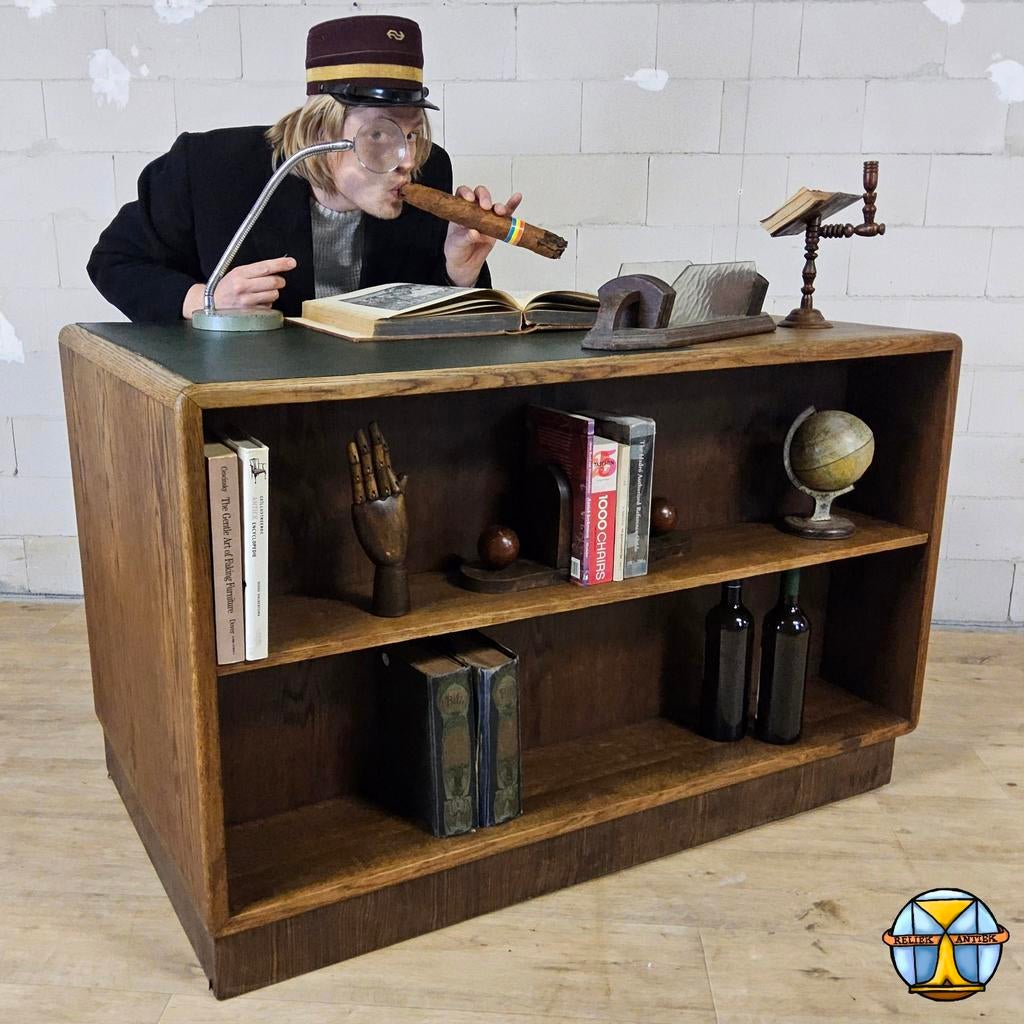 Bureau Art Déco en bois ancien avec bibliothèque et tiroirs, Enlèvement ou Envoi, Utilisé